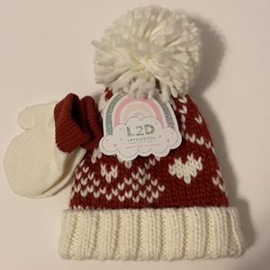 Infant Girl’s 6-12 Month Burnt Orange & Cream Crocheted Hat & Mitten Set